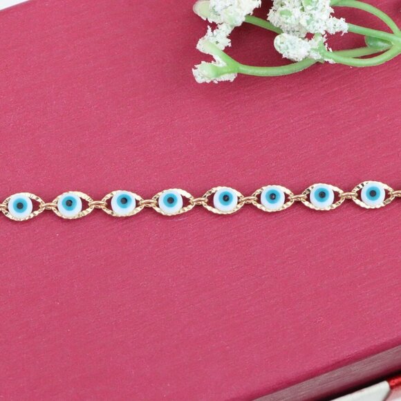 "Delicate Rose Gold Evil Eye Bracelet, XPBL0780 - Picture 12 of 12